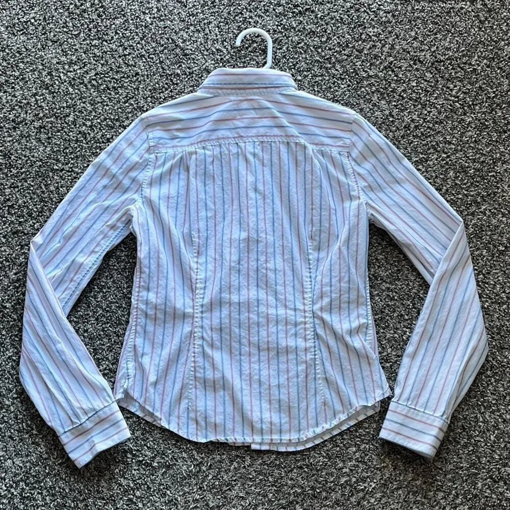 Share Vintage Abercrombie & Fitch Shirt Women L White Striped Long Sleeve Cotton - Picture 5 of 7